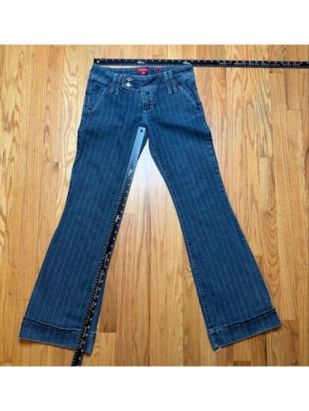 Bebe Y2K Low Rise Pinstripe Flare Jeans Sz 29 Vintage - Picture 5 of 8